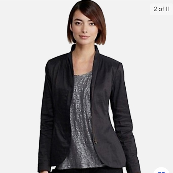 Eileen Fisher women black zip up Ramie Blazer with peplum - Picture 1 of 11